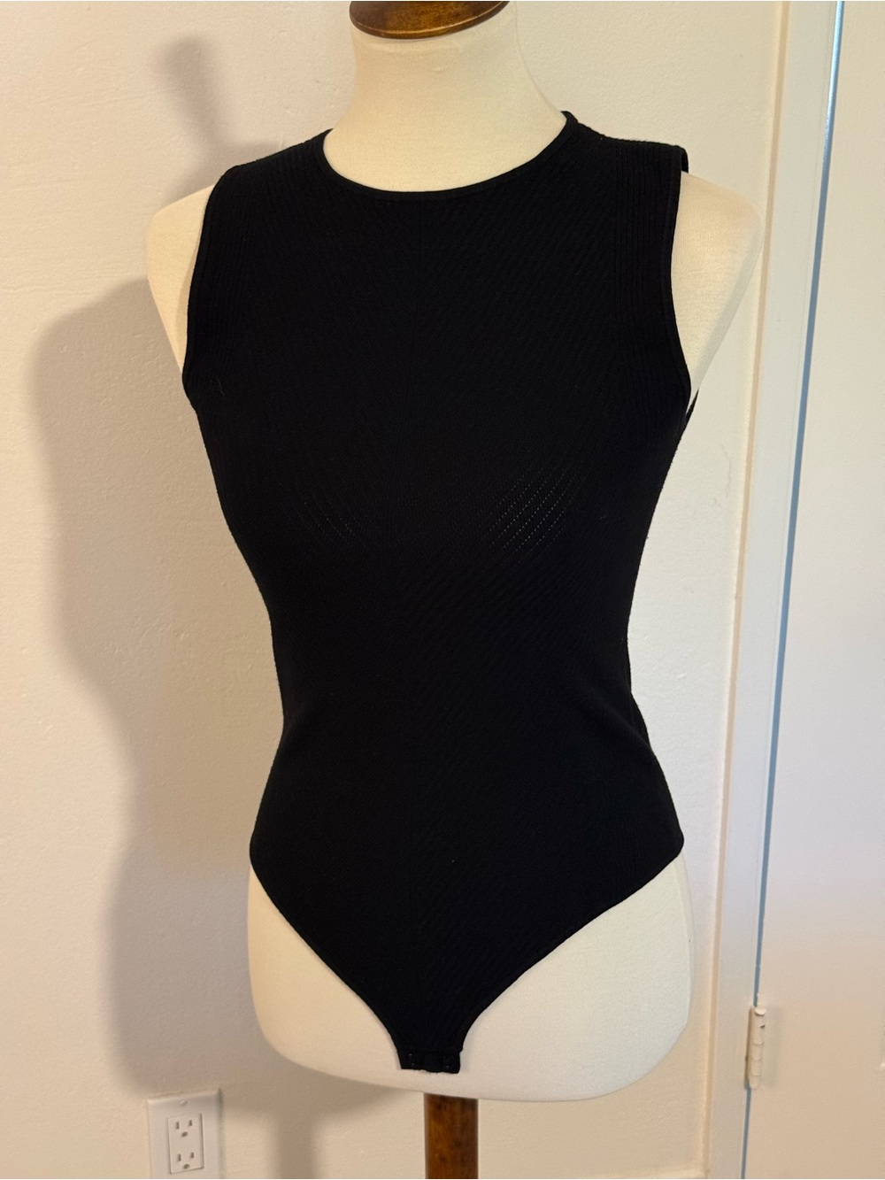 Babaton Black Ribbed Sleeveless Bodysuit
